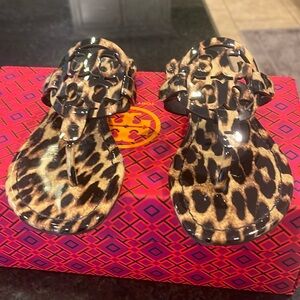 Tory Burch size 5.5 barely worn miller printed patent leather sandals. Leopard